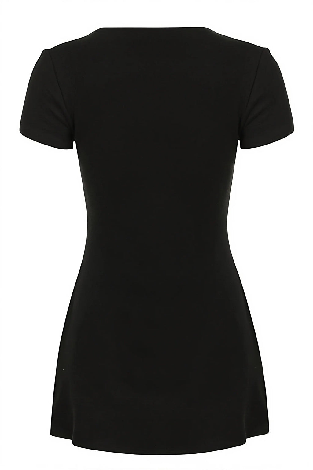 Solid Button Knit V Neck Slim Mini Dress