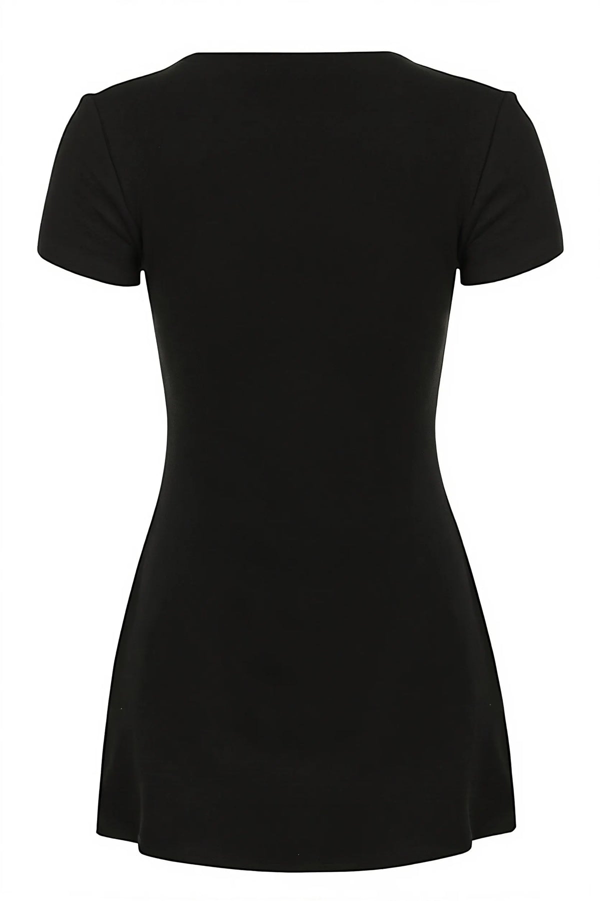 Solid Button Knit V Neck Slim Mini Dress