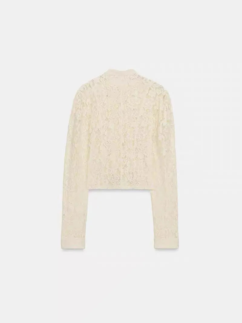 Cream Lace Double-Breasted Jacket