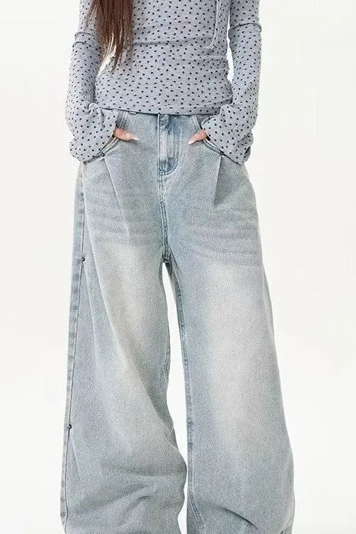 Washed Distressed Wide Leg Jeans