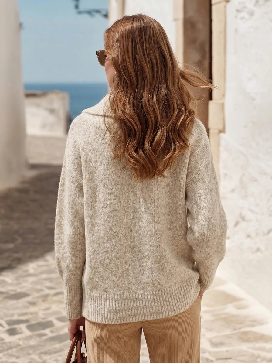 Old Money Resort Heather Oat Double Breasted Shawl Collar Knit Cardigan