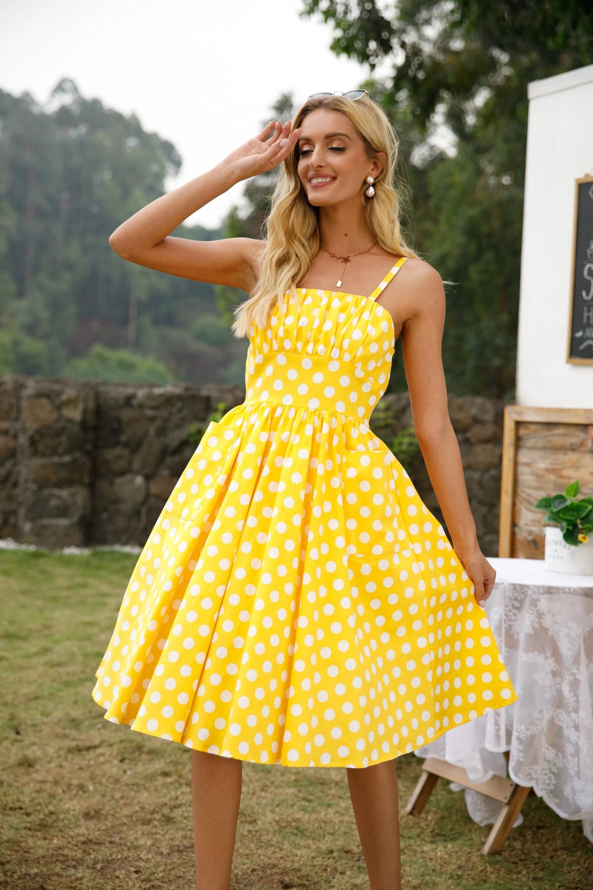 KittenAlarm - Womens 1950s Retro Rockabilly Princess Cosplay Dress with pockets polka dot apron 50's 60's Party Costume 