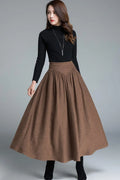Brown Wool Maxi Skirt - Vintage High Waist A-Line Silhouette 1642