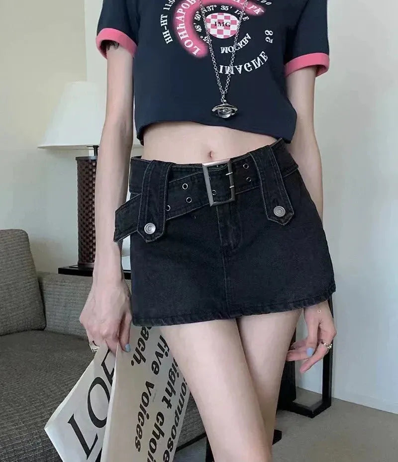 Vintage Black Y2K Sexy High Waist Mini Skirt