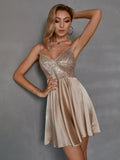 KittenAlarm - Contrast Sequin Satin Cami Dress