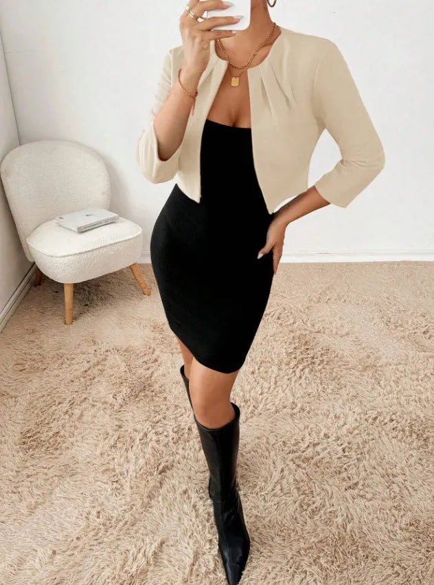 Pleated Cropped Open Blazer Jacket