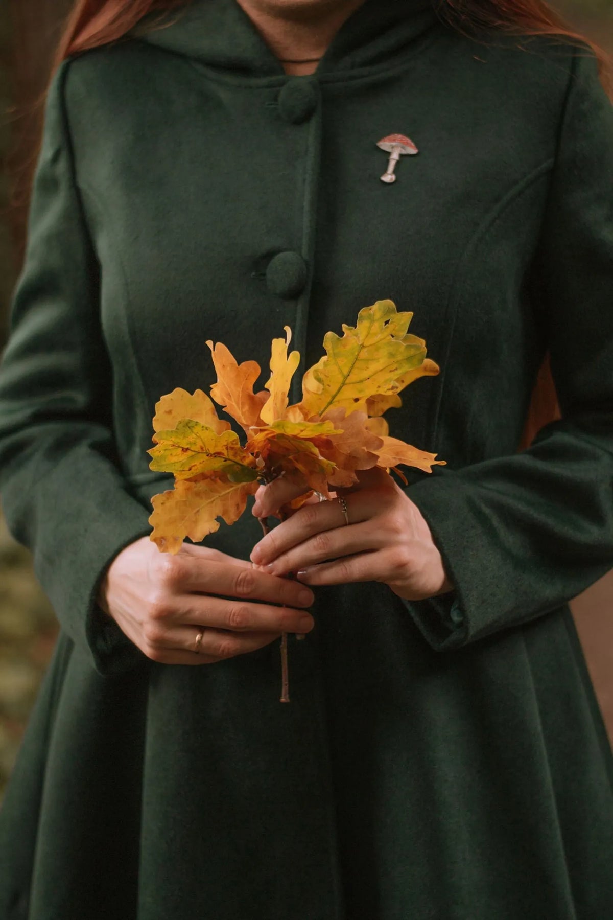 Army Green Wool Coat - Hooded Fit and Flare Knee-Length 3172