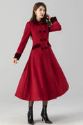 Handmade Vintage Red Wool Coat – A-Line Double Breasted Winter 