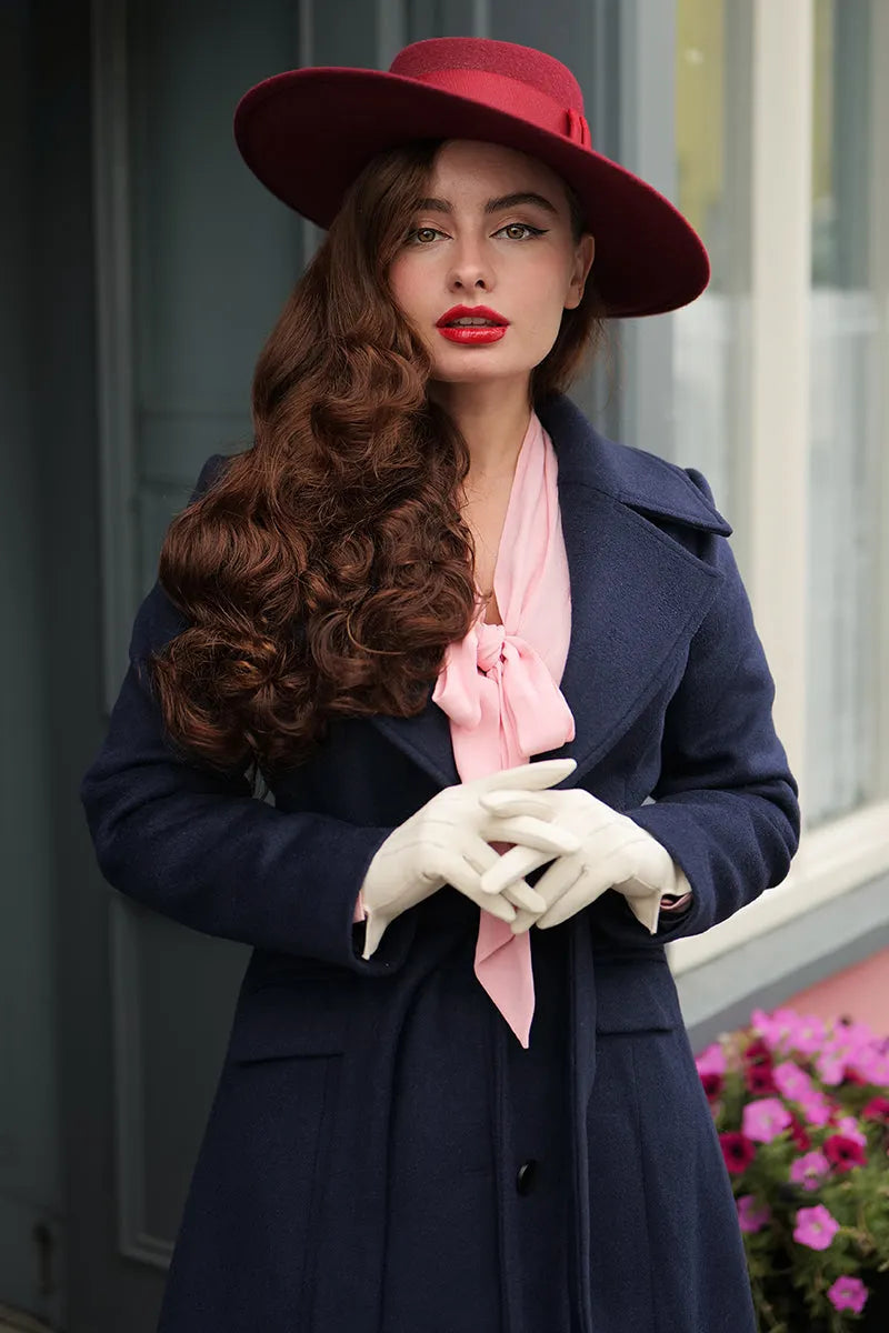 Handmade Navy Blue Wool Coat – Long Single-Breasted Winter Overcoat with Belt 