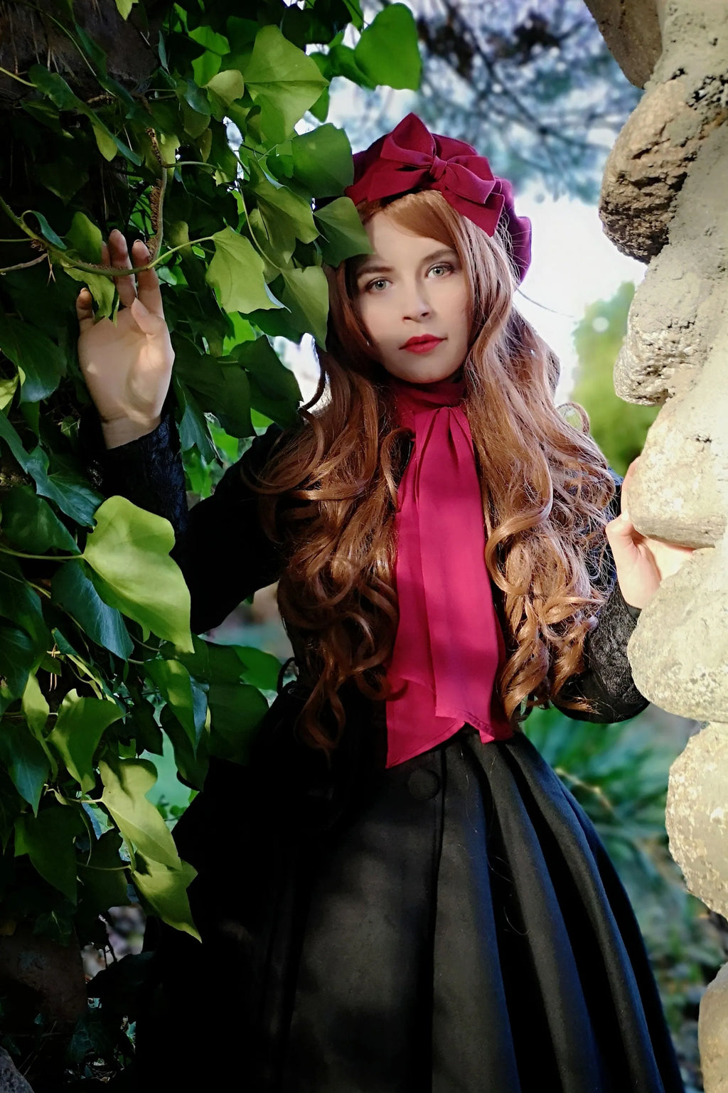 Black Wool Blend Swing Coat - Hooded Lace Trim 