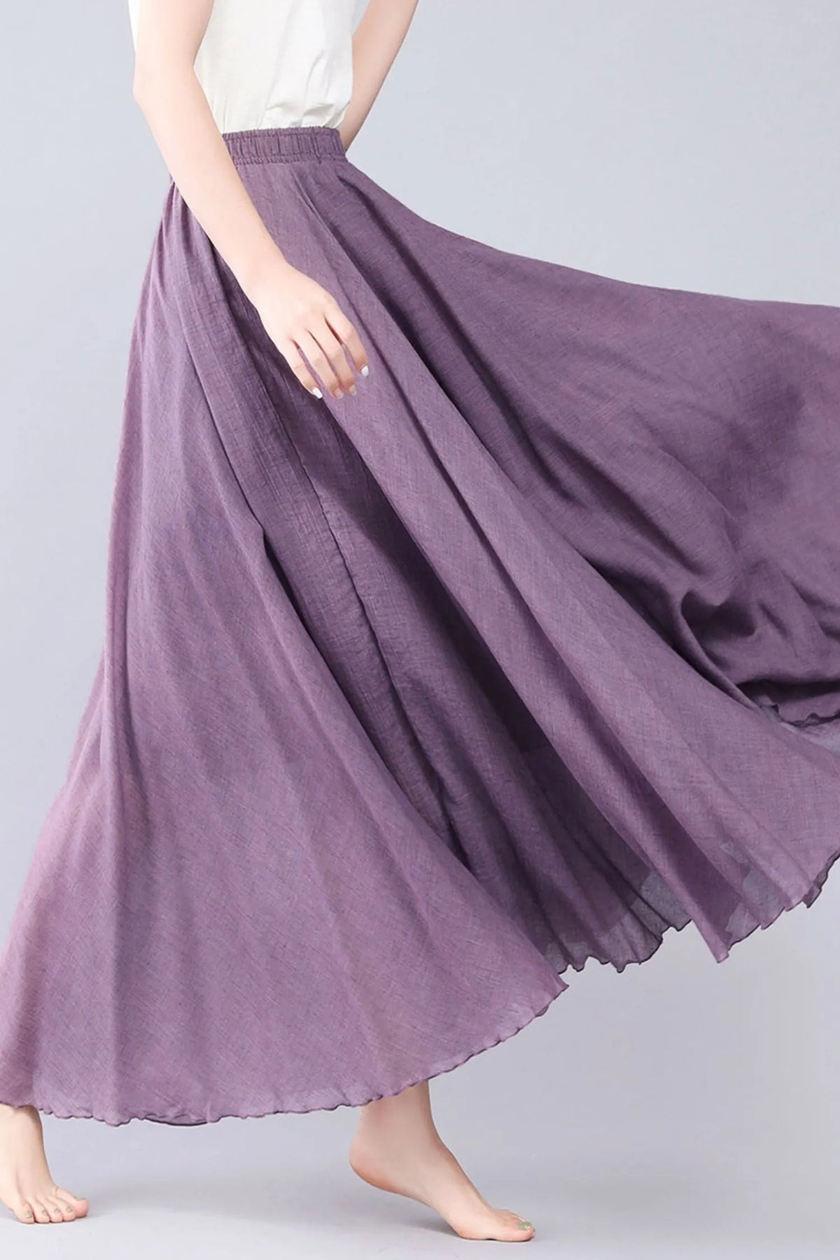 Handmade Linen Maxi Skirt – Lavender Swing Circle Skirt for Summer 