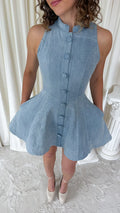 Halter Button-Front A-Line Mini Dress