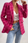 Red Plaid Elegant Blazer Coat