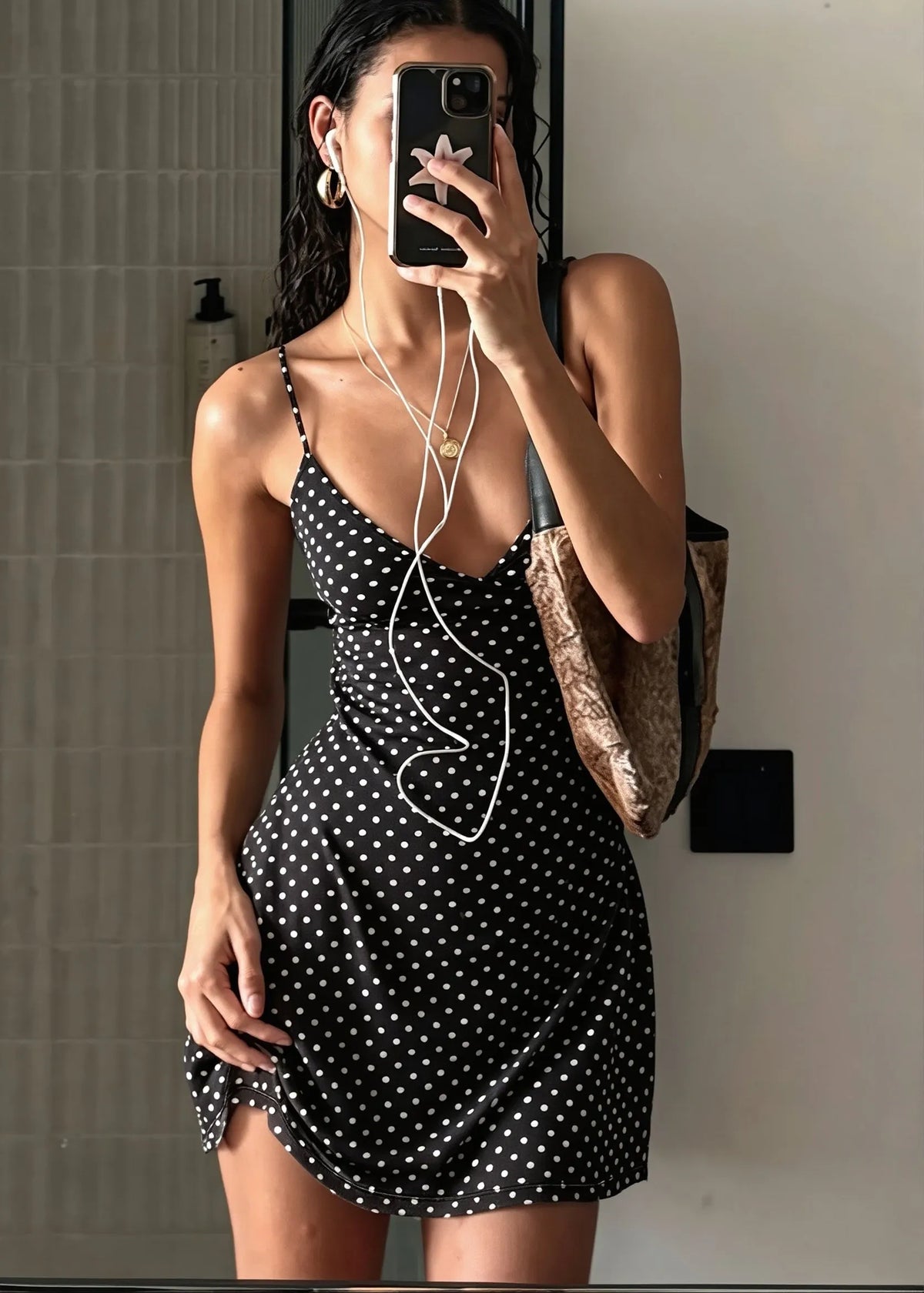 Solid Polka Dot Slim Cami Mini Dress