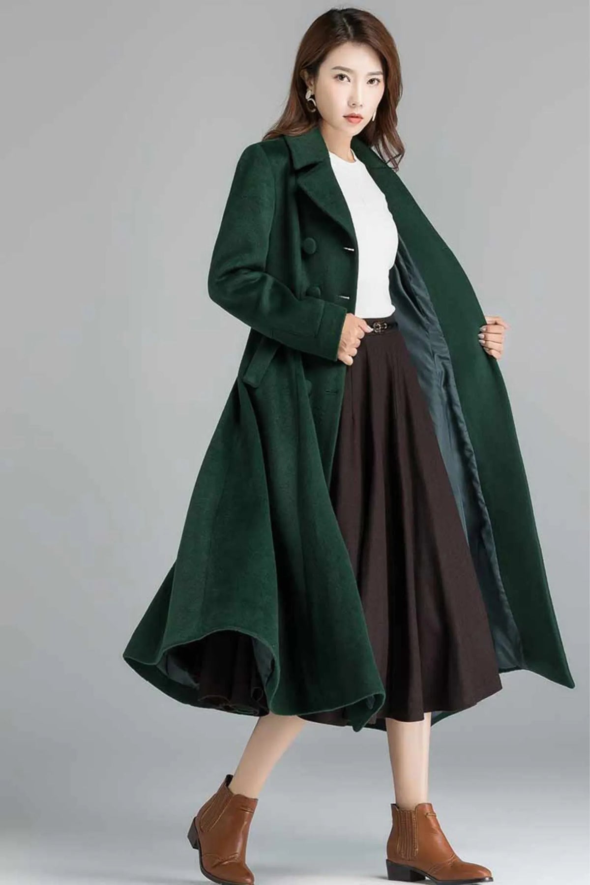 Handmade Green Wool Blend Coat – Double Breasted Vintage Winter Overcoat 2398