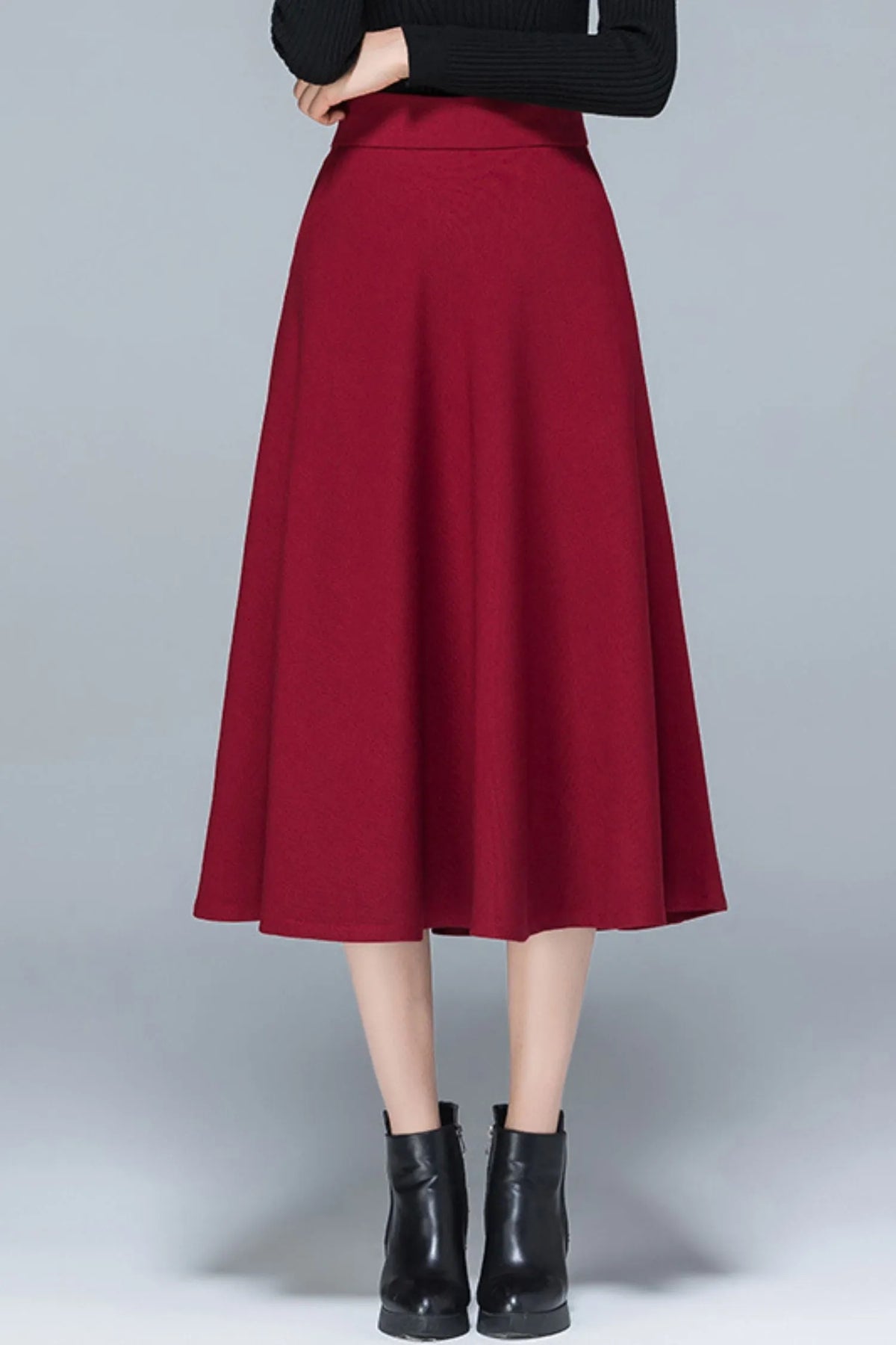 Polyester High Waist Midi Skirt - Pleated A-Line Lined 