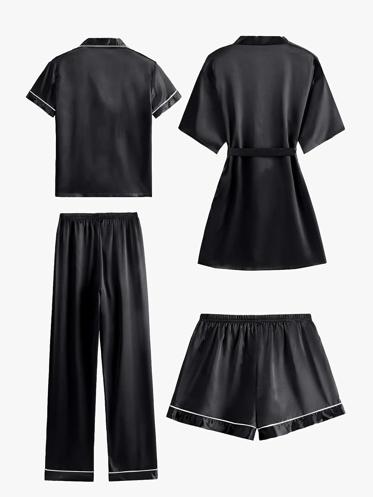Juliette | 4-Piece Solid Satin Pajama Mid-Sleeve Robe Set