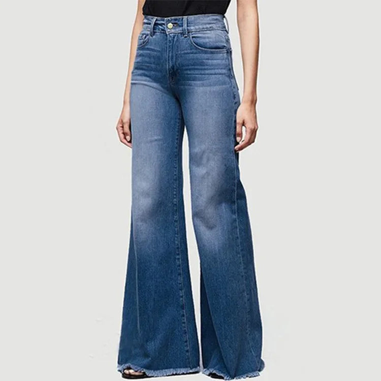 Flare Women High Waist Slim Vintage Fashion Streetwear Stretch Casual Full Length Loose Wide Leg Jean