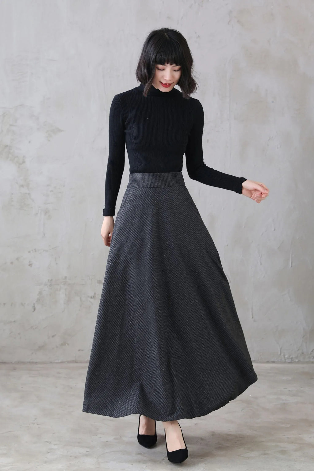 Plaid Wool Maxi Skirt - Vintage Inspired Flared Ankle-Length 3120