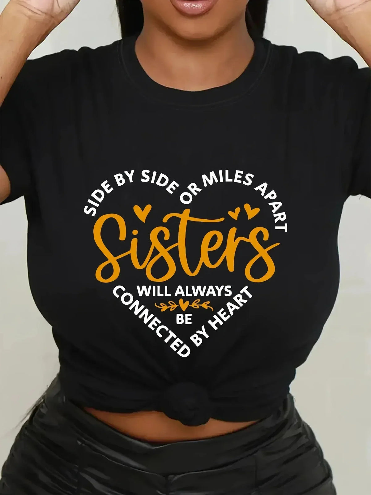 Vintage Crew Neck Short Sleeve Sisters Print Spring & Summer Women's Clothing T-shirt