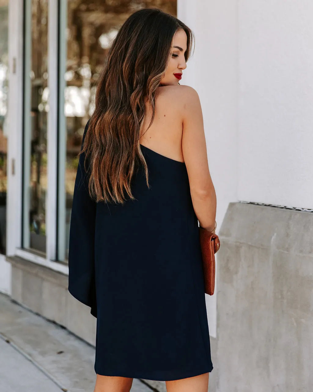 Side To Side One Shoulder Statement Dress - Navy
