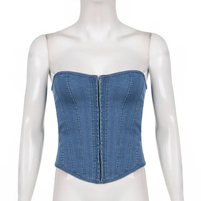 Denim Strapless Corset Top