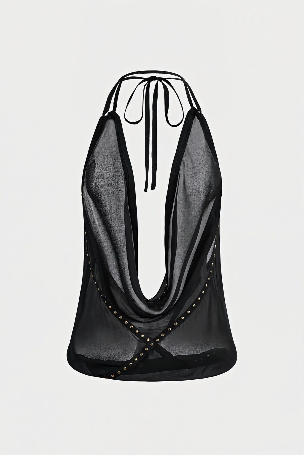 Halter Deep V Backless Rivet Fitted Tank Top