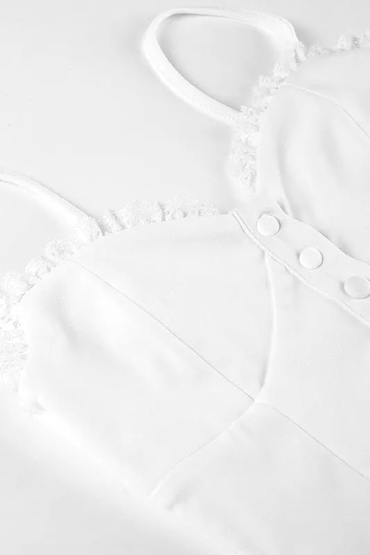 Solid Lace Patch Button Cami Top