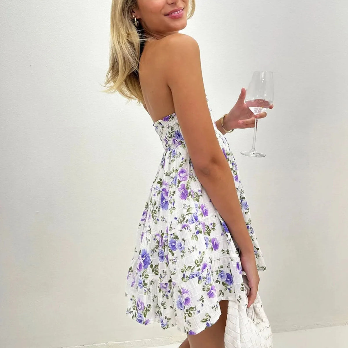 Tender Floral Strapless Mini Dress