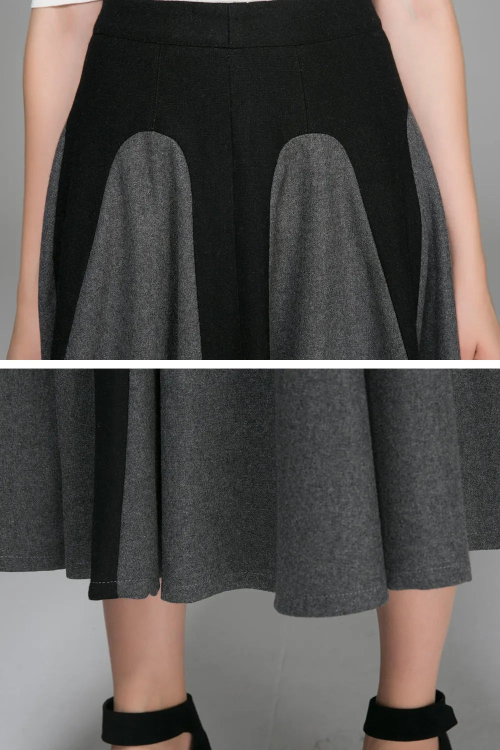 Handmade Two-Tone Gray Wool Maxi Skirt – Elegant Winter Swing Skirt 