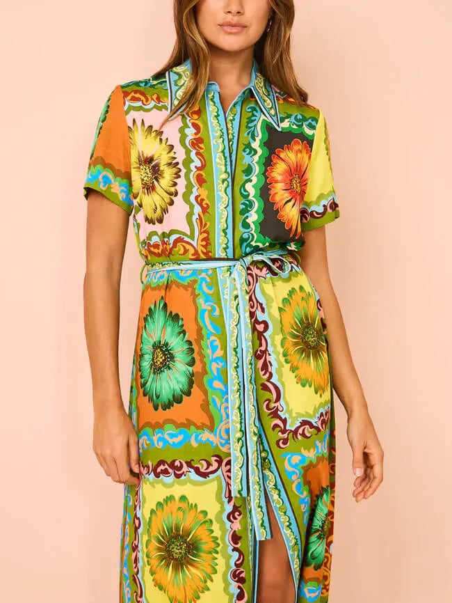 Special Sunflower Stylish Print Midi Dress