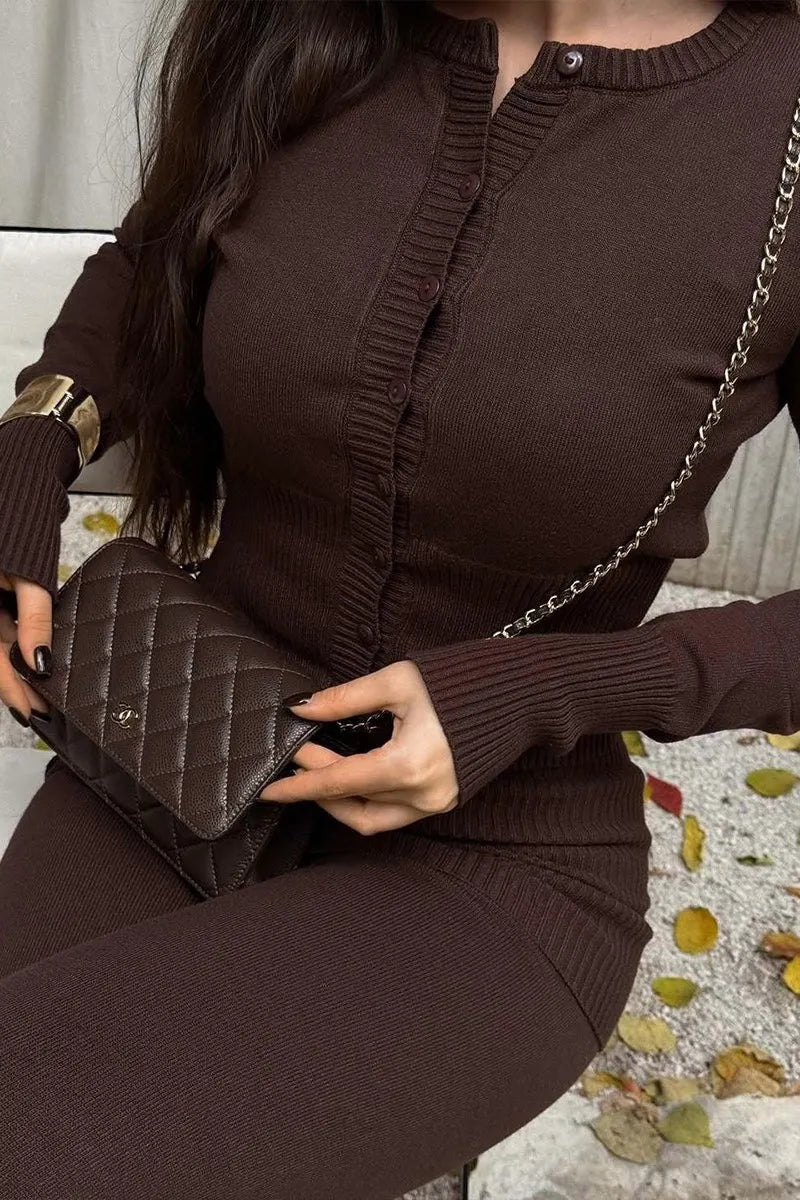 Ribbed Cropped Knit Top Flared Pants Set