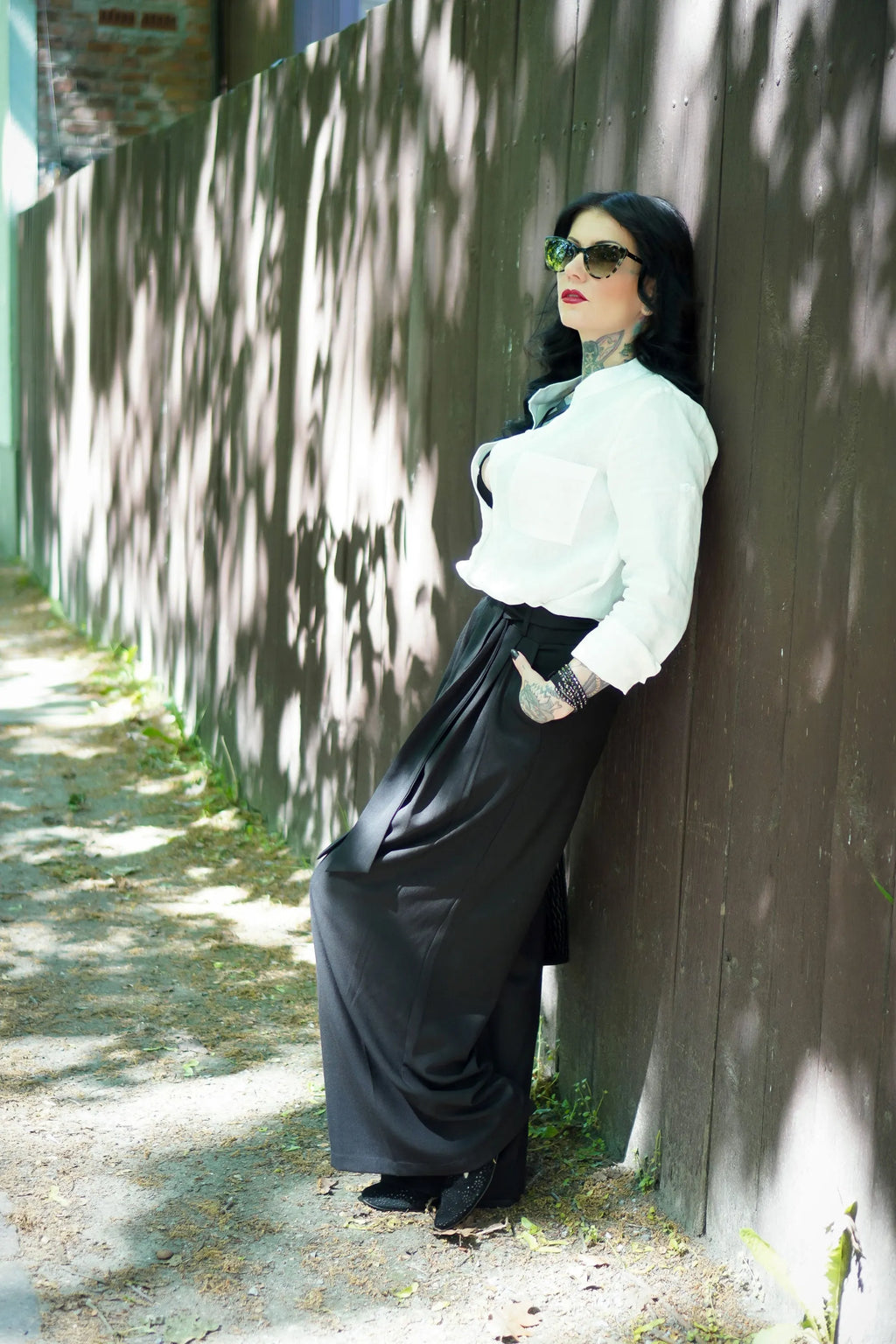 Black Linen Cotton Palazzo Pants - Wide Leg Pleated 