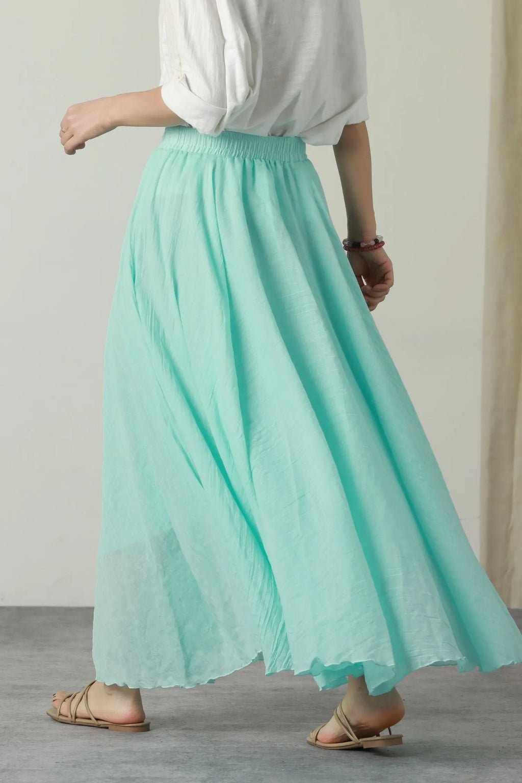 Summer swing long linen skirt women 6178