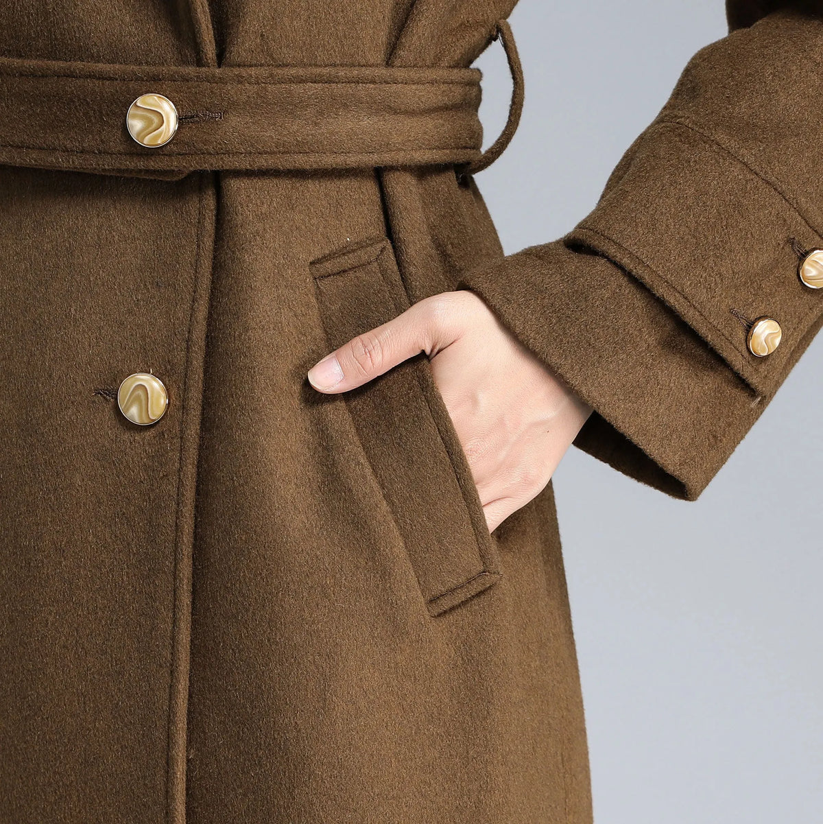 Brown Wool Coat – Vintage Double-Breasted Winter Overcoat with Belt 3178