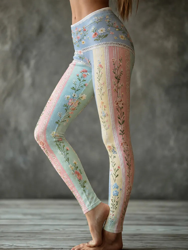 Women's Vintage 3d Floral Vine Art Casual Leggings