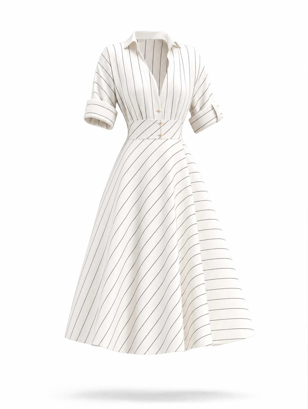 Vintage Striped Midi Shirt Dress