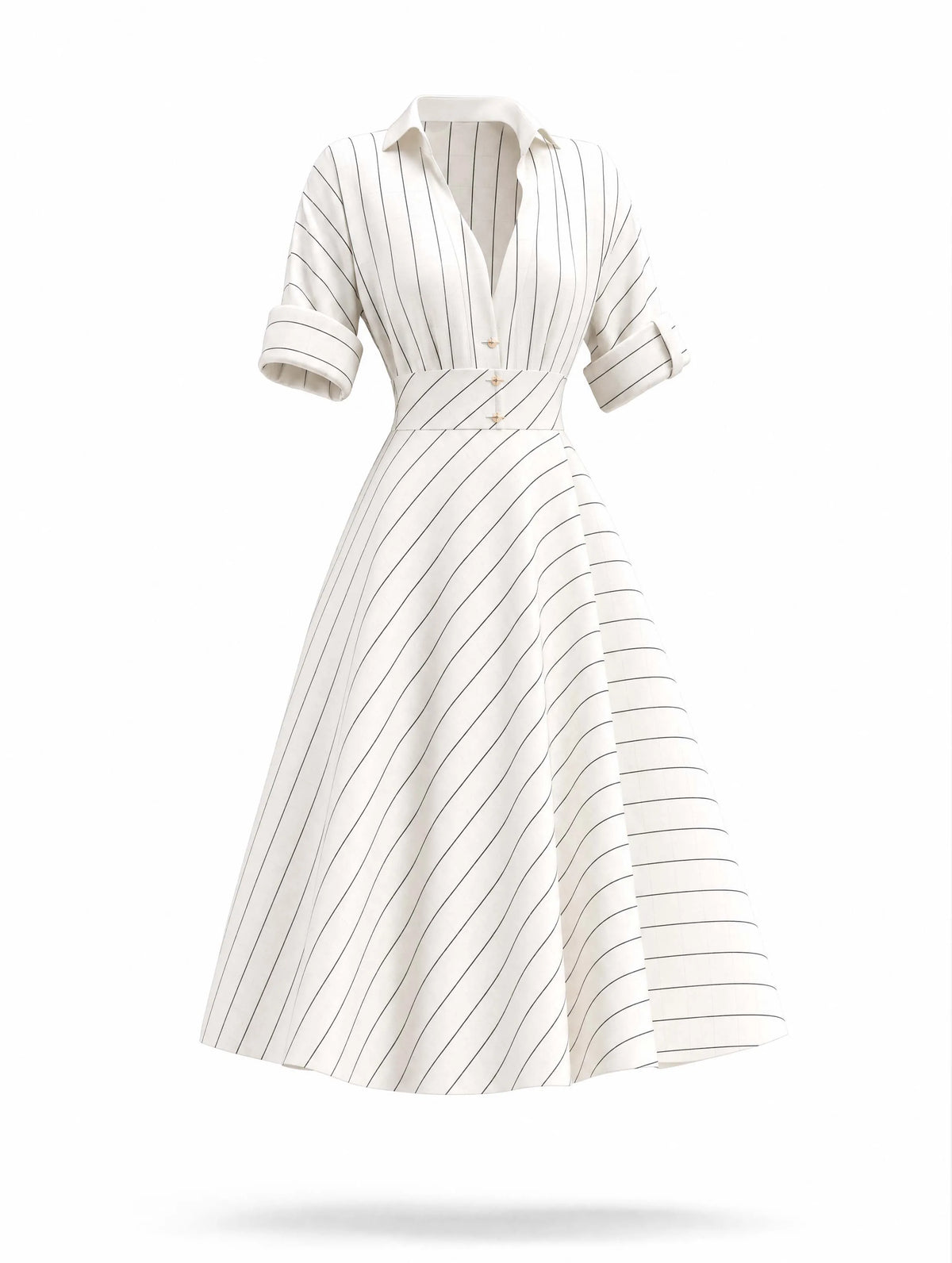 Vintage Striped Midi Shirt Dress