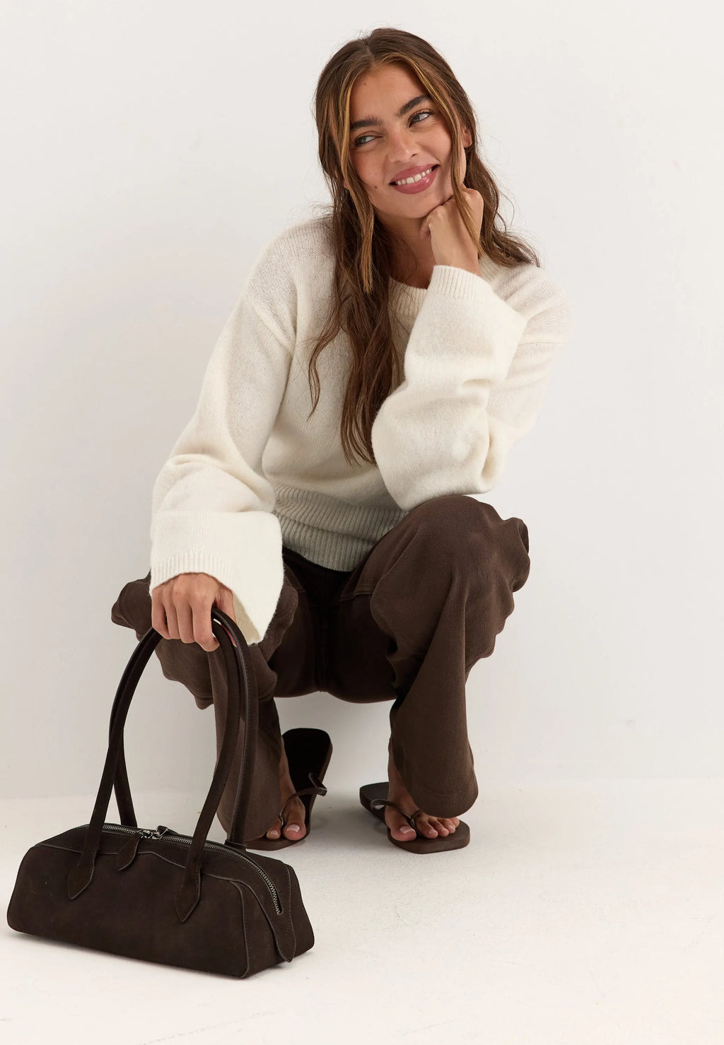Knitted Wool Blend Wide Sleeve Sweater
