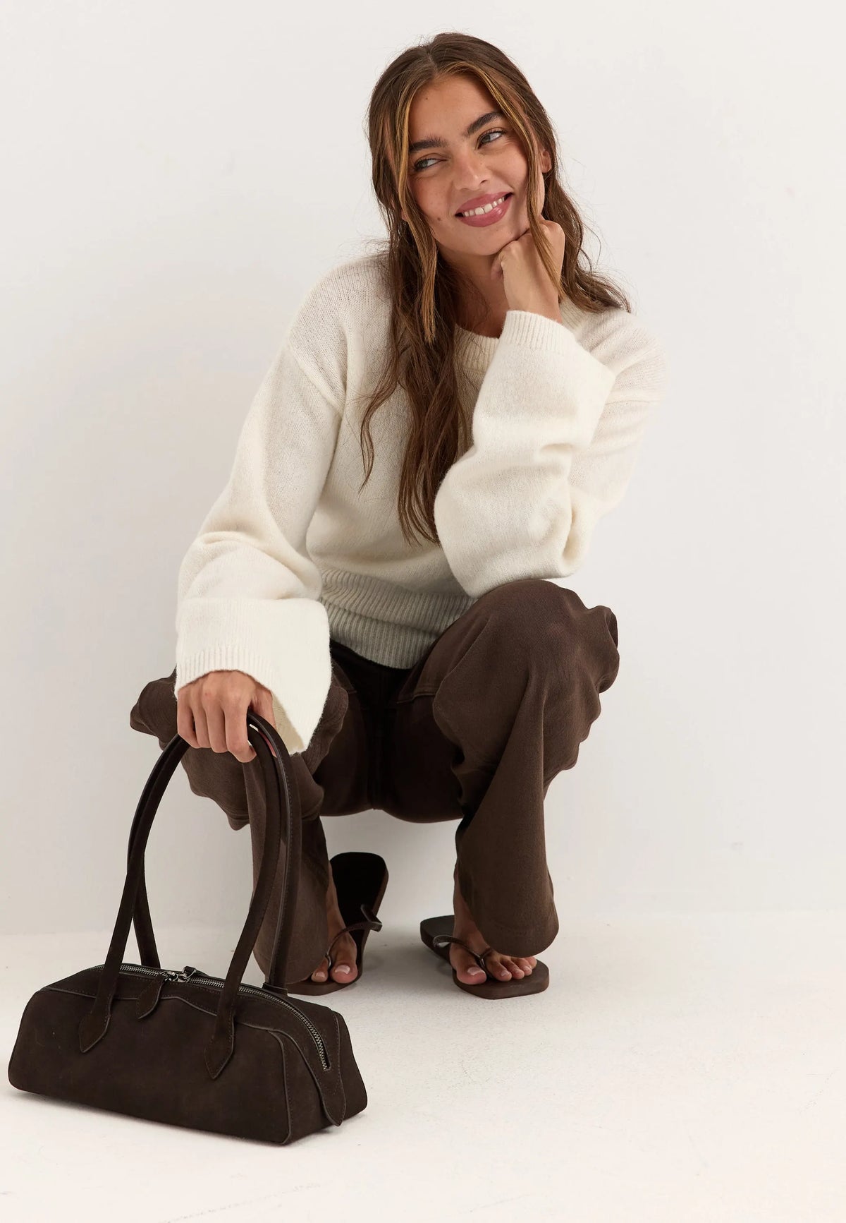 Knitted Wool Blend Wide Sleeve Sweater