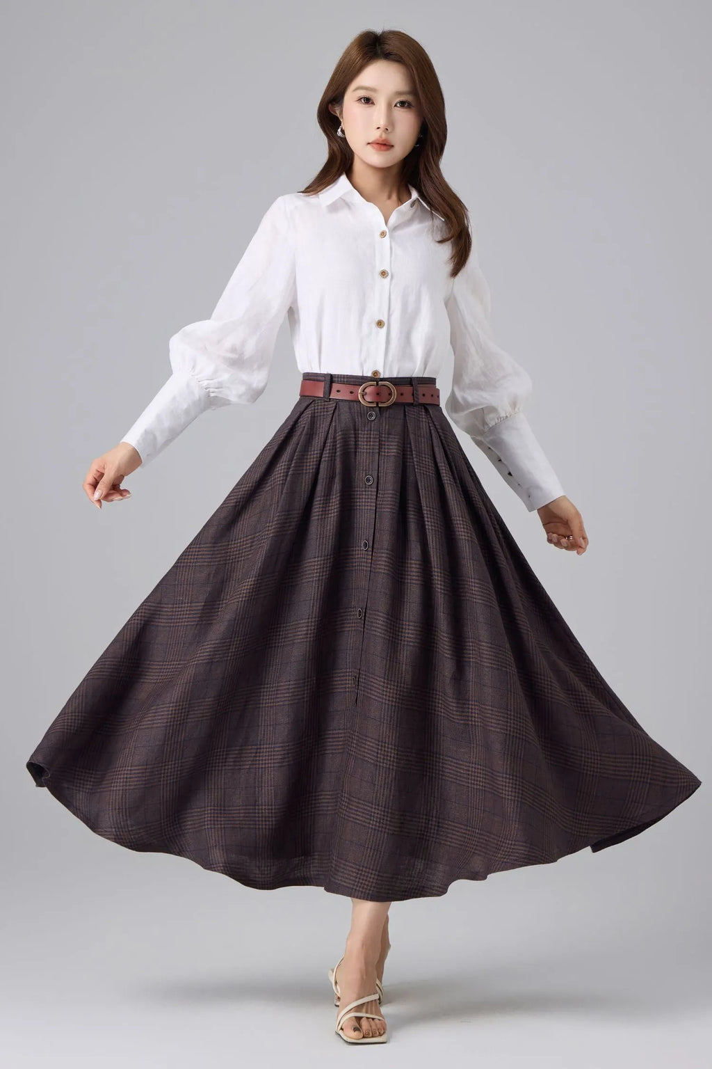 White Linen Cotton Shirt for Women – Puff Sleeve Vintage Inspired Button Blouse 