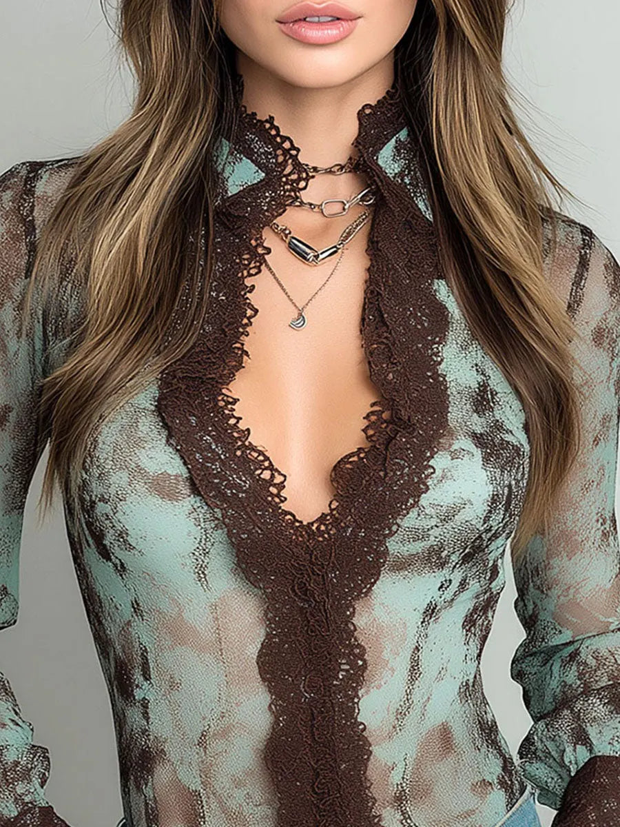 Vintage Shirt in lace, Designer Aesthetic