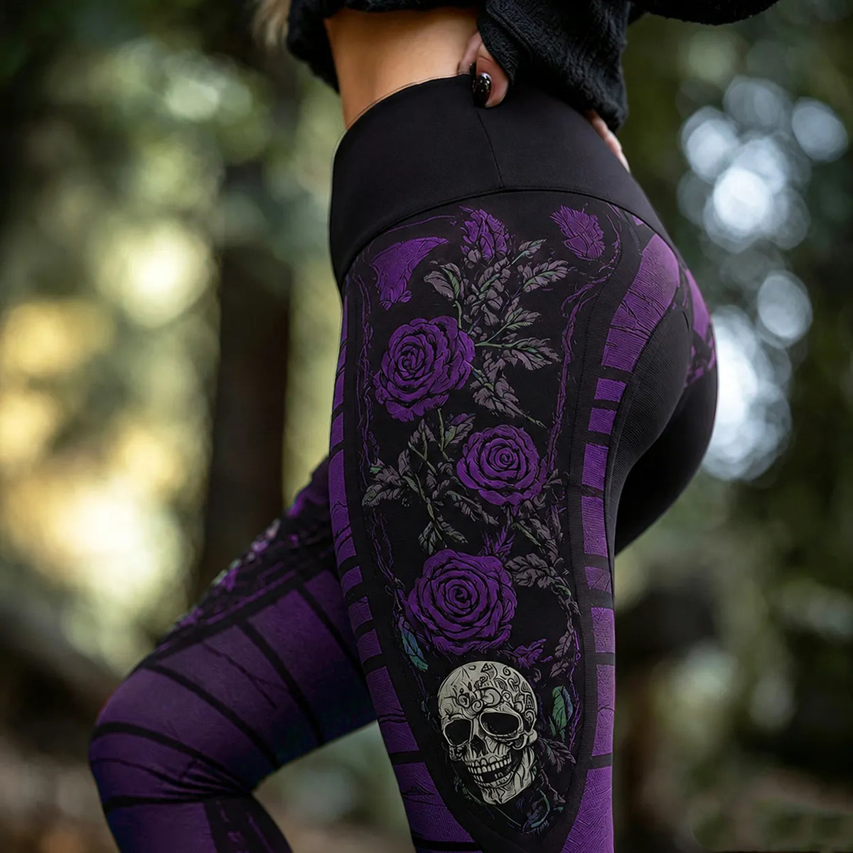 Women's Vintage Sugar Skull And Rose Pattern Comfortable Leggings