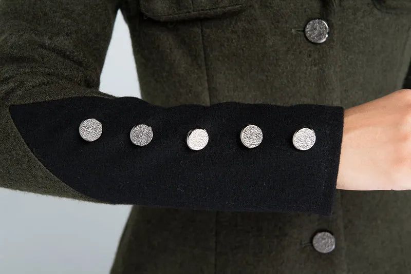 Army Green Wool Winter Coat - Relaxed Fit Button-Down Jacket 1628