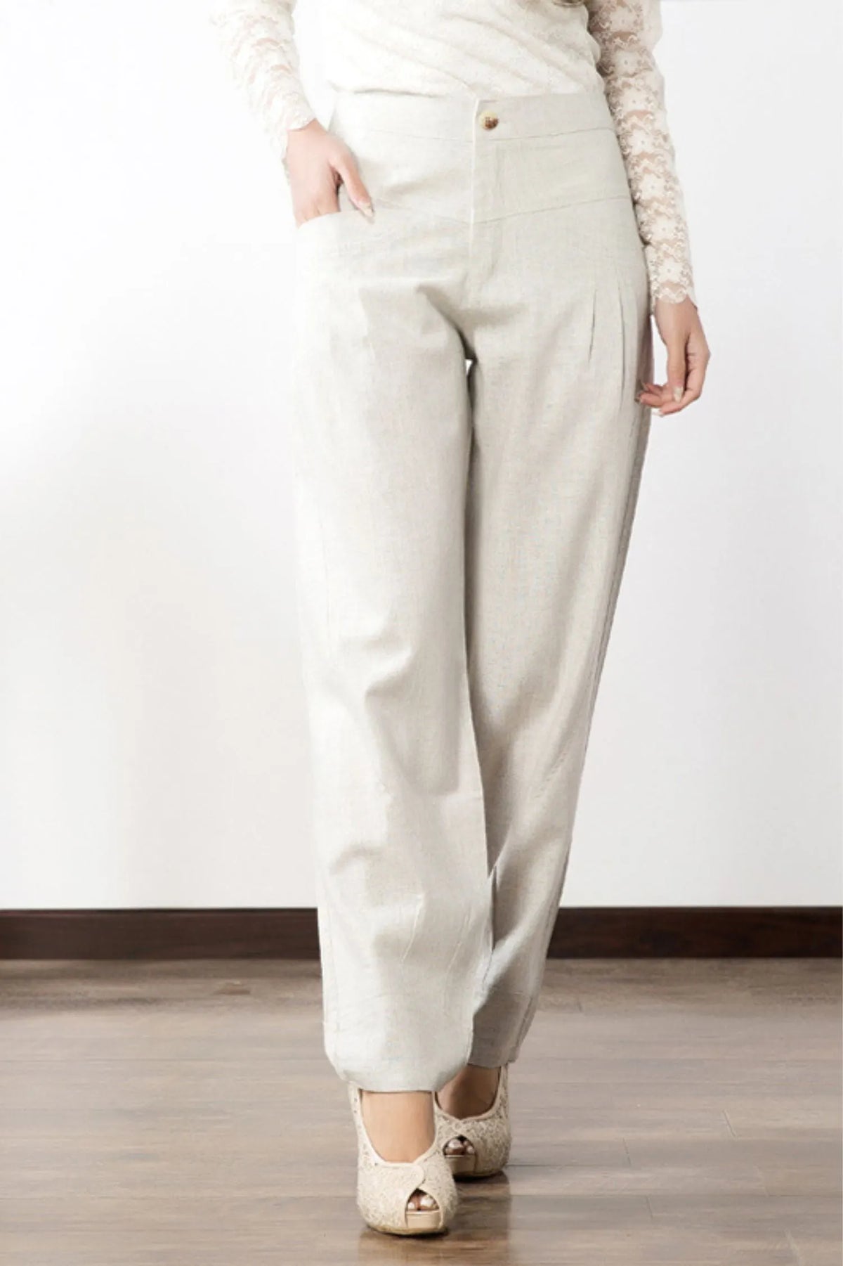 Loose fitting lantern linen pants 6231