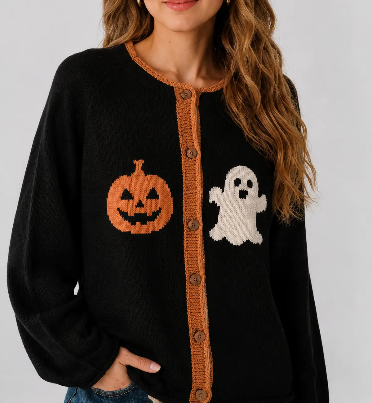 Halloween Pumpkin And Ghost Knit Cardigan