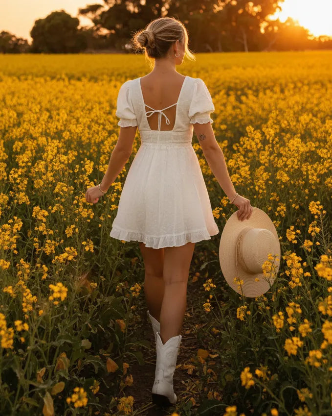 White Puff Sleeve Ruffle Mini Dress