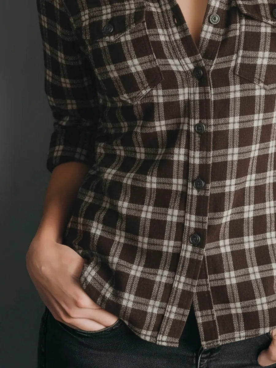 Retro Plaid Long-sleeved Blouse