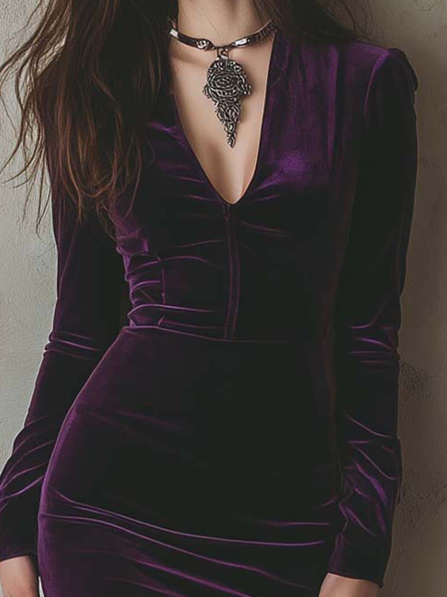 Elegant Midi Dress in velvet, Affordable Luxury