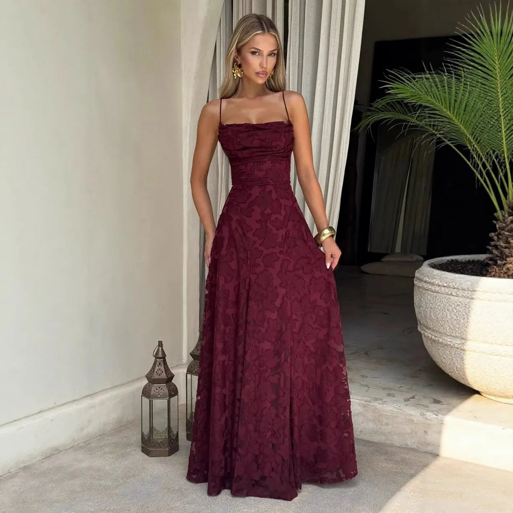 Thin straps jarquard maxi dress